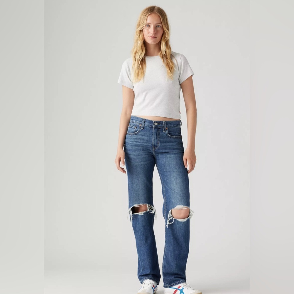 Levi's Blue Ripped Straight Leg Jeans